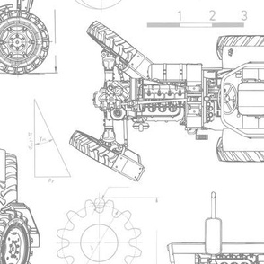 Large Scale / Tractor Blueprint / Grey on White Background