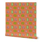 Green Patchwork on Orange Background