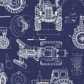 Medium Scale / Tractor Blueprint / Navy Background