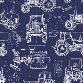 Small Scale / Tractor Blueprint / Navy Background