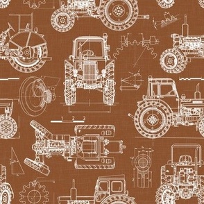 Small Scale / Rotated / Tractor Blueprint / Sage Linen Textured Background