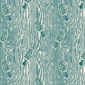 Peek-a-boo Morels Woodgrain Texture- Light Teal and Antique White- Regular Scale