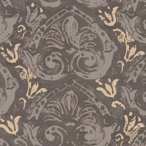 Damask linocut print	brown