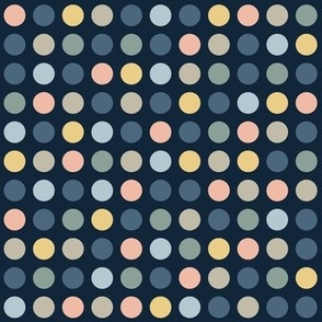 Polka dots // small scale 0001 C // multicolored dots scattered regular polka dotsblue blue yellow pink green navy blue