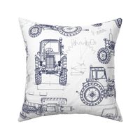 Large Scale / Tractor Blueprint / Navy on White Background