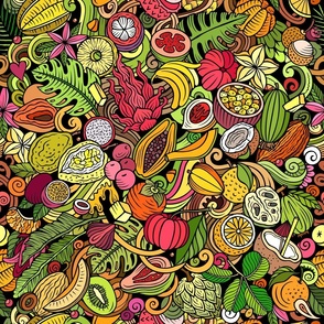 Exotic Fruits Cartoon Doodle