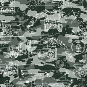 Small Scale / Construction Trucks Blueprint / Olive Khaki Sage Camouflage Linen Textured Background