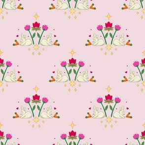 Girly Cute Spring Bunnies with Carrots and Stars on Pink