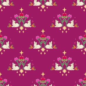 Girly Cute Spring Bunnies with Carrots and Stars on Fuchsia