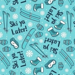 Small-Medium Scale Ski Ya Later! Winter Skiing in Aqua Blue and Navy