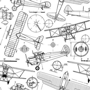 Small Scale / Vintage Aircraft Blueprint / Black on White Background