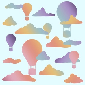 rainbow balloons and clouds on a blue sky background - large print