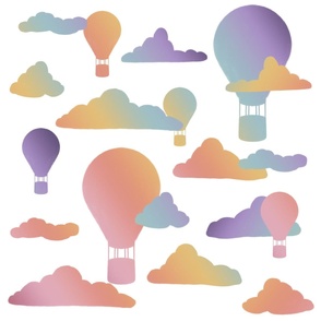 Rainbow balloons and clouds on white large print