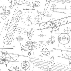 Small Scale / Vintage Aircraft Blueprint / Grey on White Background