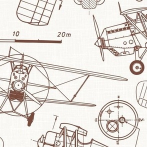 Large Scale / Vintage Aircraft Blueprint / Off-White Linen Textured Background