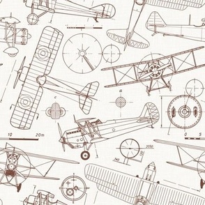 Small Scale / Vintage Aircraft Blueprint / Off-White Linen Textured Background