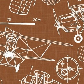 Large Scale / Vintage Aircraft Blueprint / Rust Linen Textured Background
