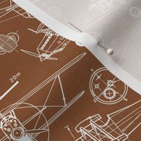 Small Scale / Vintage Aircraft Blueprint / Rust Linen Textured Background