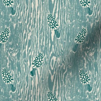 Peek-a-boo Morels Woodgrain Texture- Light Teal and Antique White- Small Scale