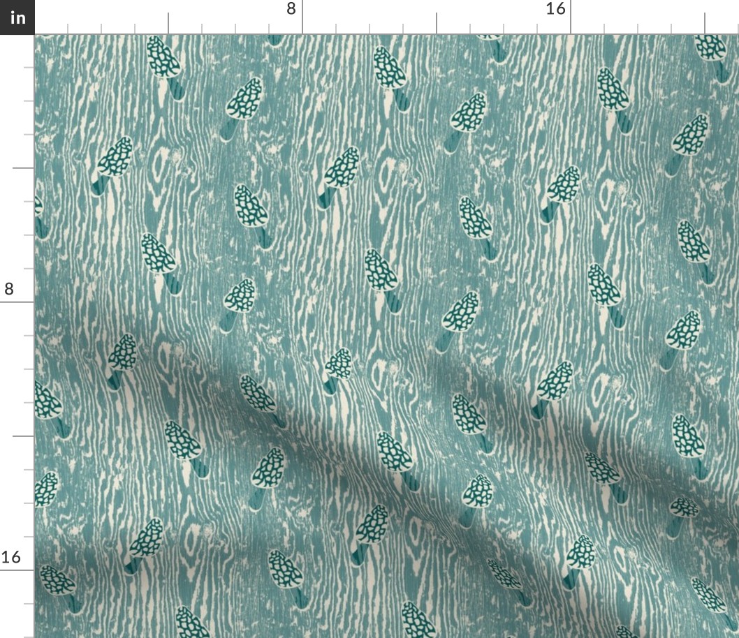Peek-a-boo Morels Woodgrain Texture- Light Teal and Antique White- Small Scale