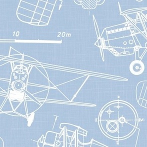 Large Scale / Vintage Aircraft Blueprint / Sky Linen Textured Background