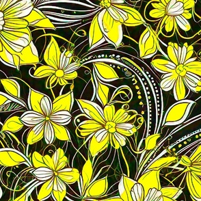 yellow and black floral pattern