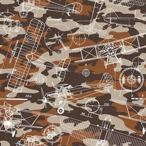 Small Scale / Vintage Aircraft Blueprint / Rust Maroon Beige Camouflage Linen Textured Background