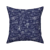 Small Scale / Vintage Aircraft Blueprint / Navy Linen Textured Background