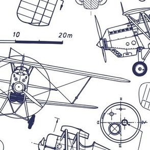 Large Scale / Vintage Aircraft Blueprint / Navy on White Background