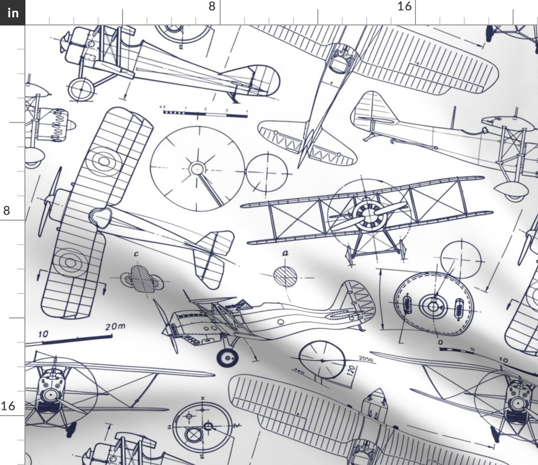 Large Scale / Vintage Aircraft Blueprint / Navy on White Background