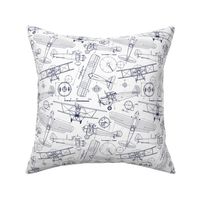 Small Scale / Vintage Aircraft Blueprint / Navy on White Background