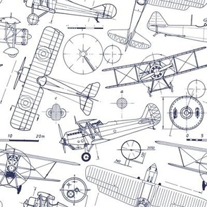 Small Scale / Vintage Aircraft Blueprint / Navy on White Background