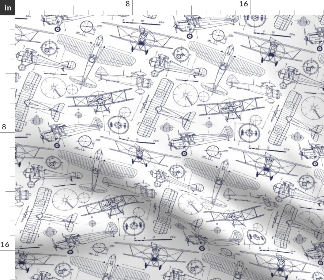 Small Scale / Vintage Aircraft Blueprint / Navy on White Background