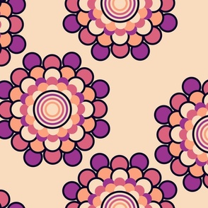 Geometric Chrysanthemum (27") - cream, orange, pink, purple (ST2023GC)
