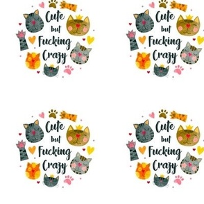 3" Circle Panel Cute but Fucking Crazy Funny Sweary Cats on Black for Embroidery Hoop Projects Quilt Squares Iron on Patches Small Crafts