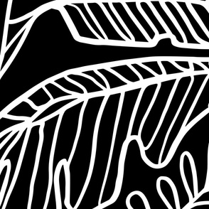 Continuous Line Tropical Leaves - Black - Large