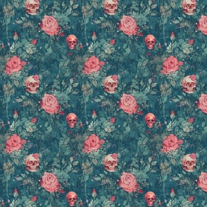 Skulls and Roses on Teal
