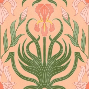 Jumbo Iris Damask Art Nouveau on Fuzzy Peach