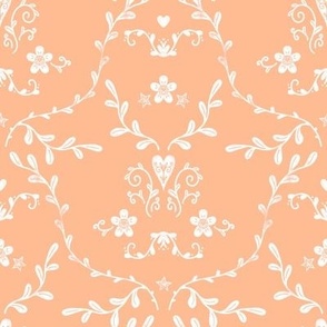 Lacy White Stamped Damask on Peach Fuzz