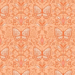 Lacy Butterfly Damask, Orange on Peach Fuzz