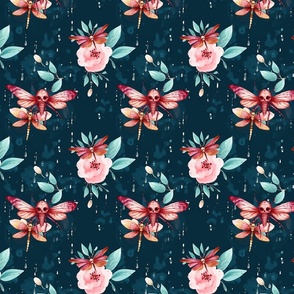 Bugs and flowers on teal