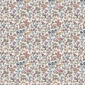 vintage florals on cream linen small