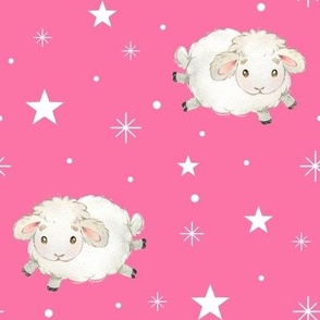 Sheep Farm Animals Stars Pink Sky 