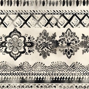 Black, Ivory Floral & Geometric Stripes - medium