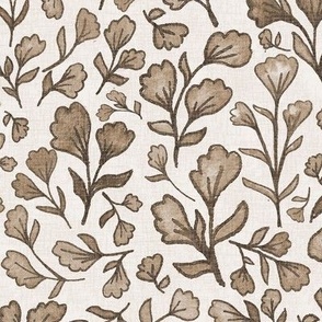 vintage florals khaki on cream linen large