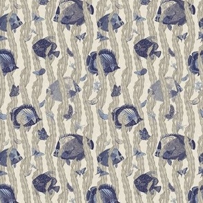 Butterfly Fish  and Butterflies - Small - Blue - Surrealist Wallpaper
