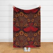 Scarlet Ibis Damask in Red and Gold Tones Jumbo Scale