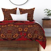 Scarlet Ibis Damask in Red and Gold Tones Jumbo Scale