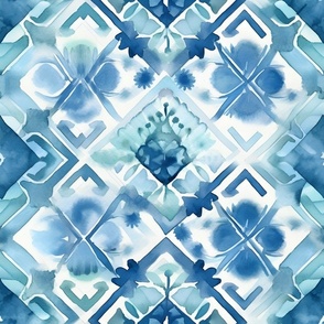 Blue, White & Turquoise Watercolor - large