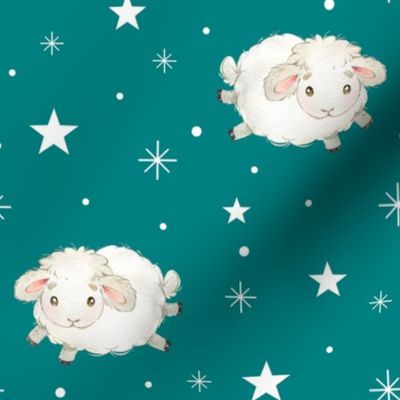 Sheep Farm Animals Stars Teal Blue Baby Nursery 